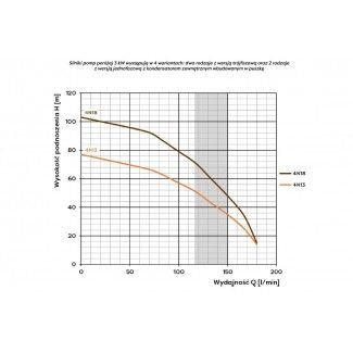 Wykres pracy pompy głębinowej 4N13 z silnikiem Omnigena 230V