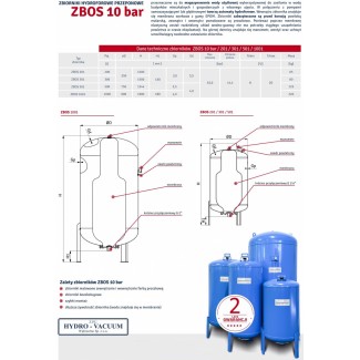 Zbiornik przeponowy stojący 500L ZBOS 10bar Hydro-Vacuum