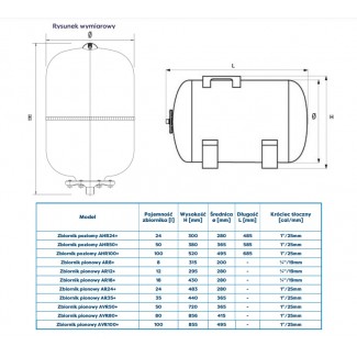 Zbiornik hydroforowy membranowy pionowy AVR50+ AQUASYSTEM 50L