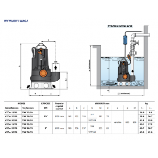 Pompa zatapialna VXCm 30/70 VORTEX Pedrollo 230V